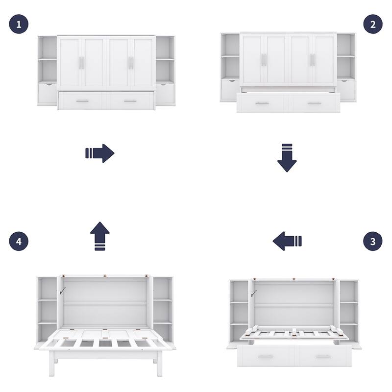 Full Size Murphy Bed with Shelves, Drawers and USB Ports