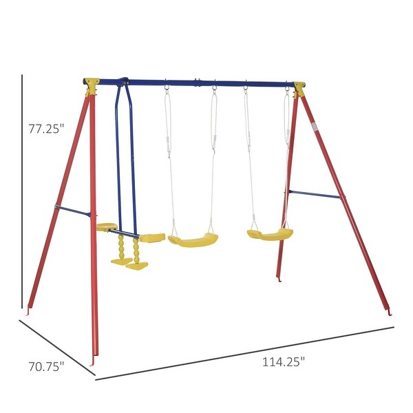 Outsunny Kids Swing Set w/ 2 Seats Glider Adjustable Hanging Rope for Backyard, 3-5 Years