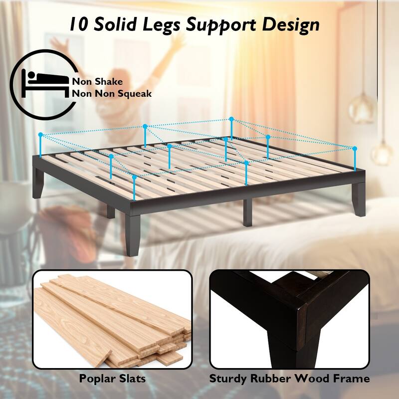 Costway King Size 14'' Wooden Bed Frame Mattress Platform Wood Slats