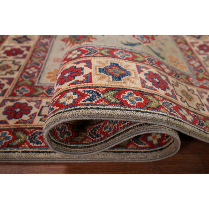 Geometric Kazak Accent Rug Hand-Knotted Foyer Wool Carpet - 3'3" x 5'2"