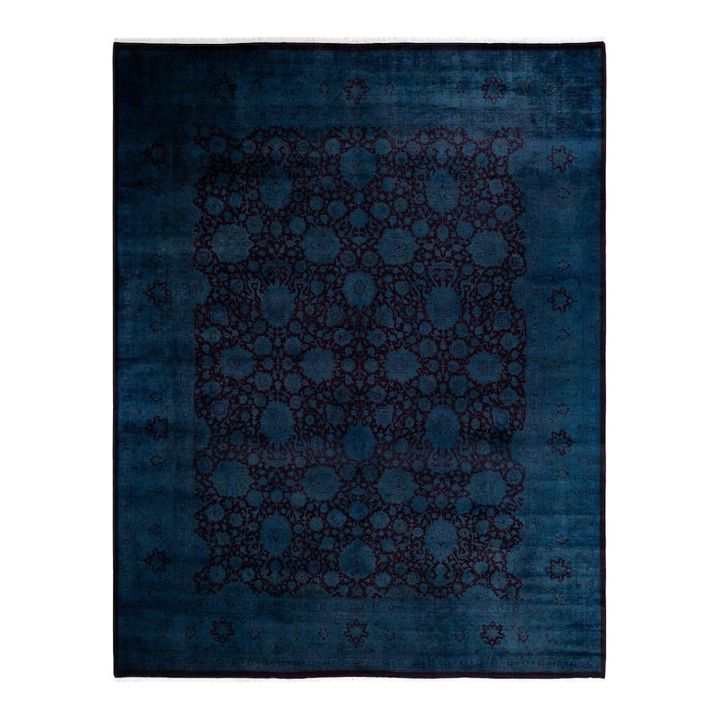 Overton Hand Knotted Wool Vintage Inspired Modern Contemporary Overdyed Blue Area Rug - 8' 2" x 10' 4"