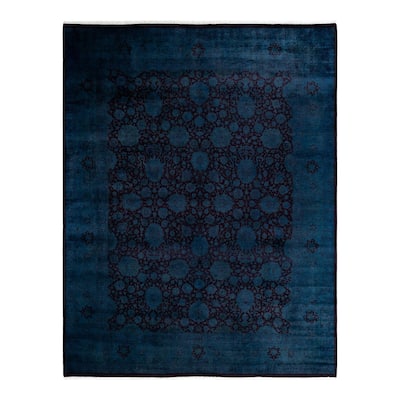 Overton Hand Knotted Wool Vintage Inspired Modern Contemporary Overdyed Blue Area Rug - 8' 2" x 10' 4"