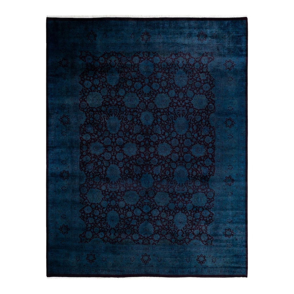 Overton Hand Knotted Wool Vintage Inspired Modern Contemporary Overdyed Blue Area Rug - 8' 2" x 10' 4"