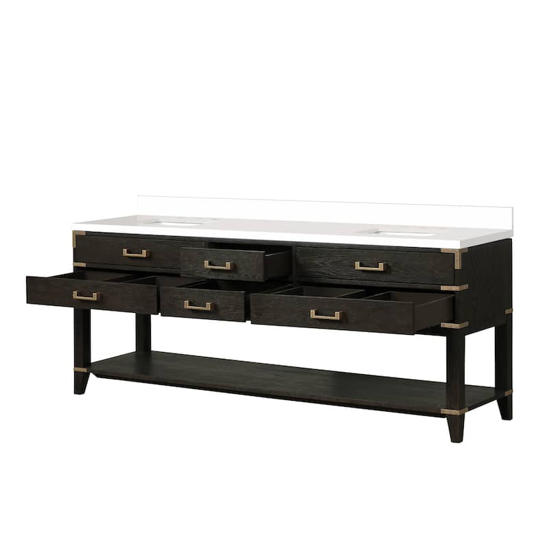 Norwalk 60 in W x 22 in D Black Oak Double Bath Vanity and Cultured Marble Top
