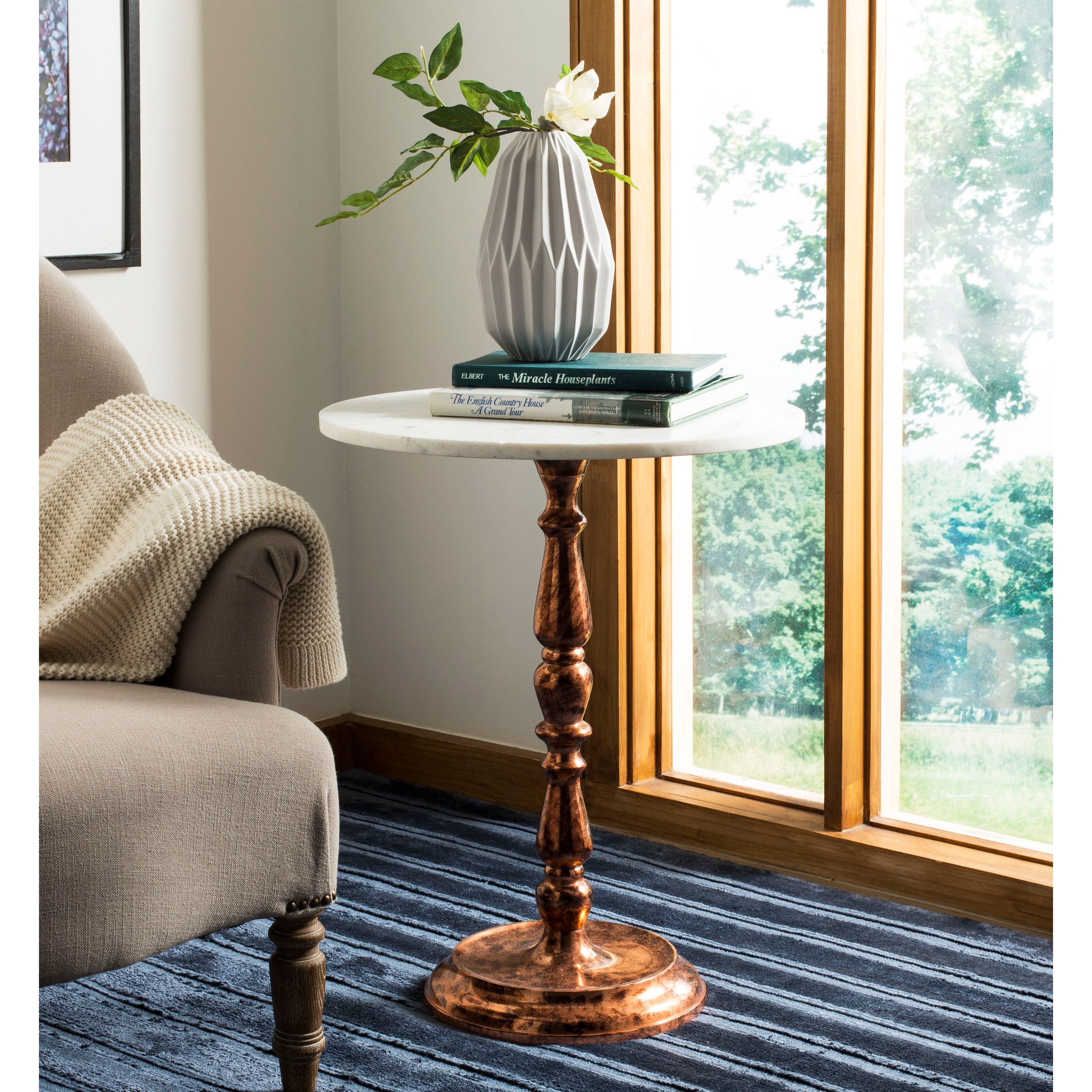 Safavieh Kiona Antique Copper White Marble Top Accent Table White Marble Top Accent Table