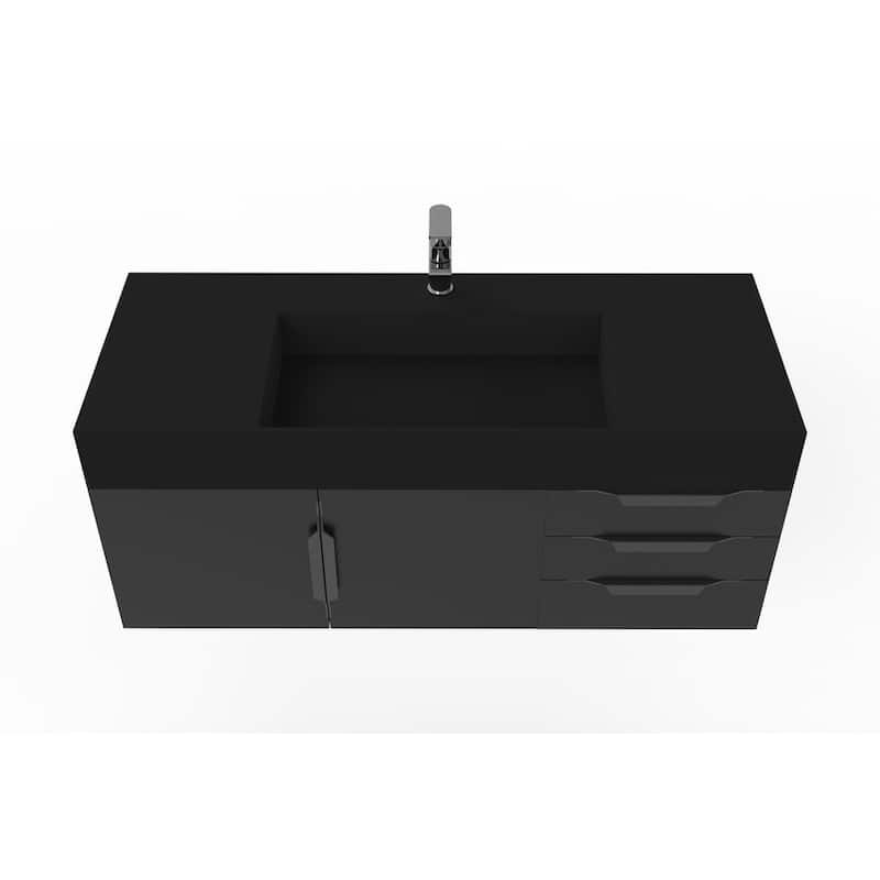 Amazon 48" Wall Mounted Bathroom Vanity Set w/ Black Top