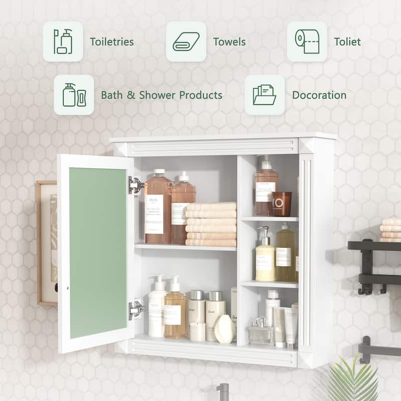 Roomfitters Medicine Cabinet with Mirror, Wall Mounted Cabinet with Organizer and Shelf, Bathroom Storage Unit, White