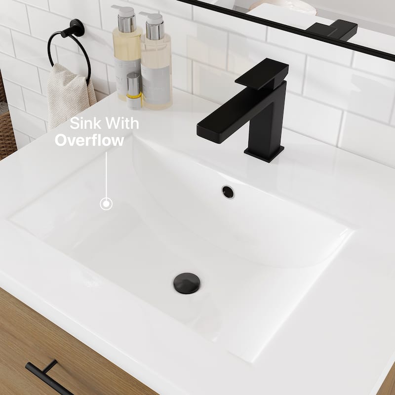 Eviva Graham 30"W Oak Bath Vanity with Arabescato Engineered Stone Top