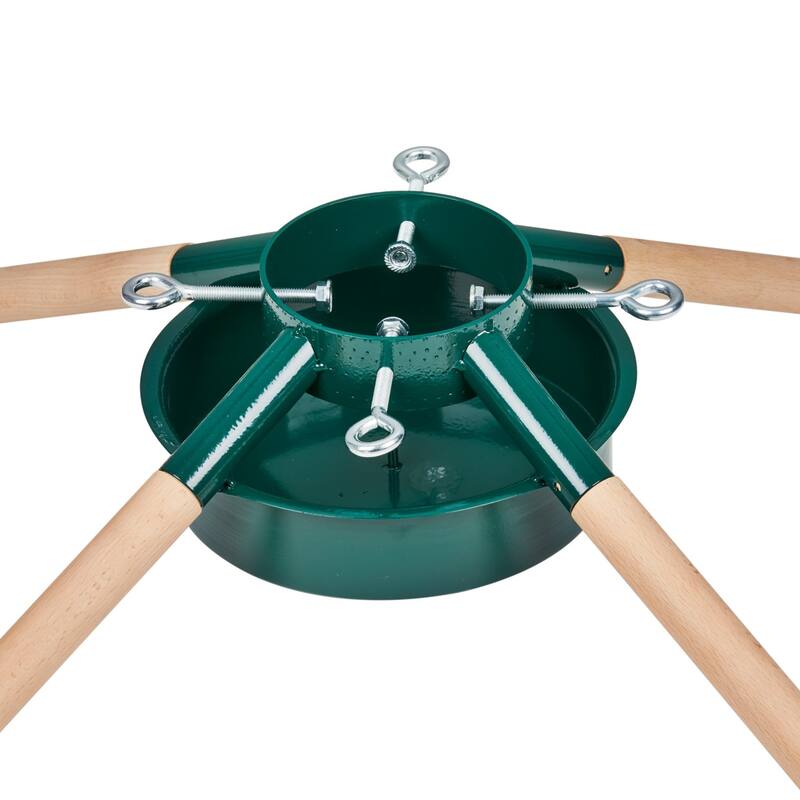 Green Metal and Wood Live Christmas Tree Stand - For Trees up to 7ft Tall - 23.5