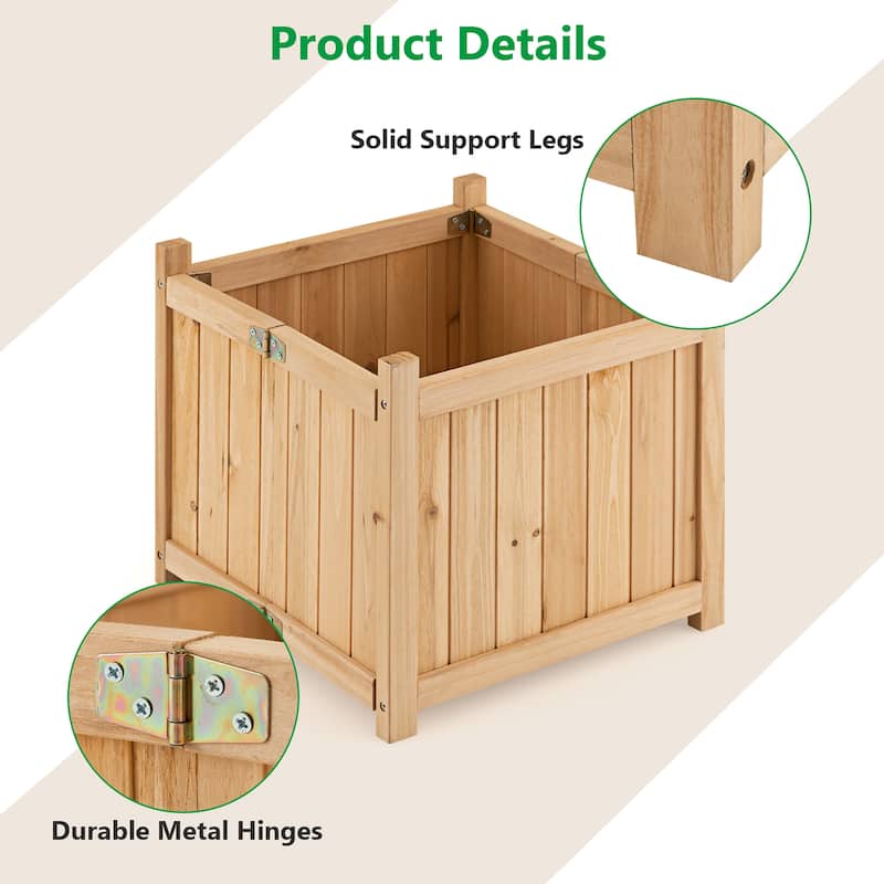 Costway 15" Wooden Planter Box Elevated Outdoor Folding Planter with - 15''Lx15''Wx14''H