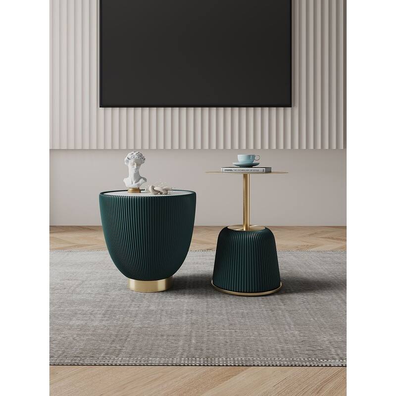 Manhattan Comfort Modern Anderson Ceramic Gold Table Set - Green