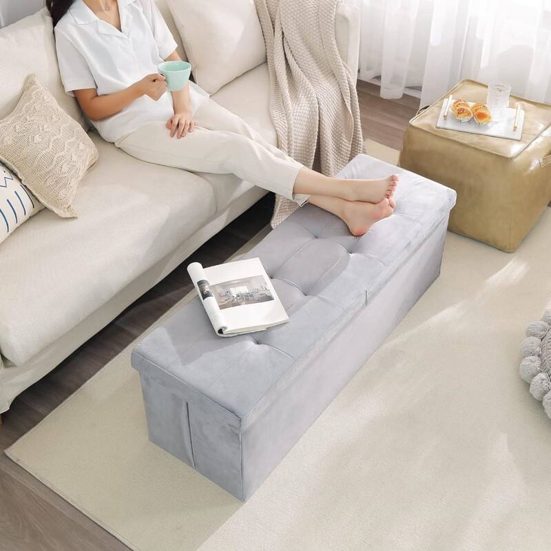 Storage Ottoman Bench Foldable Velvet