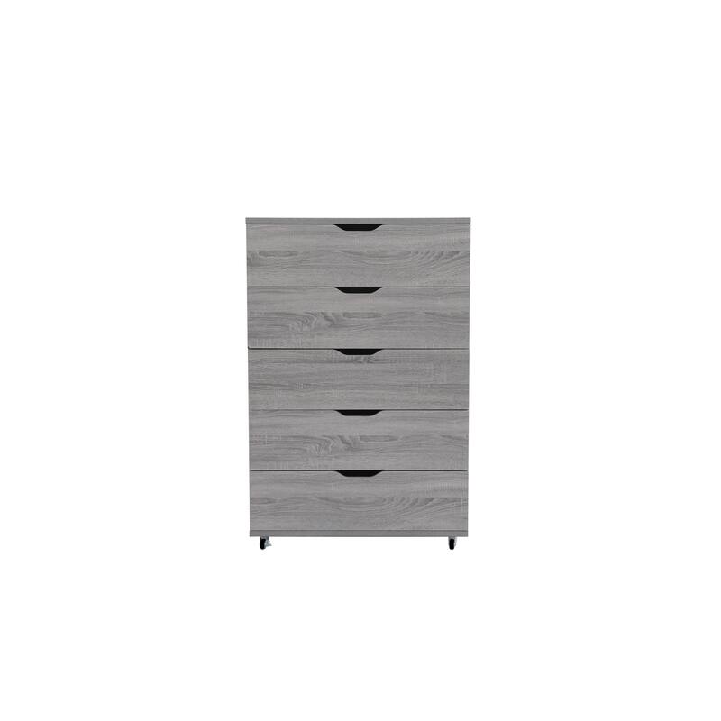 5 Drawer Storage Cabinet with Wheels Tall Dresser Modern Design Movable