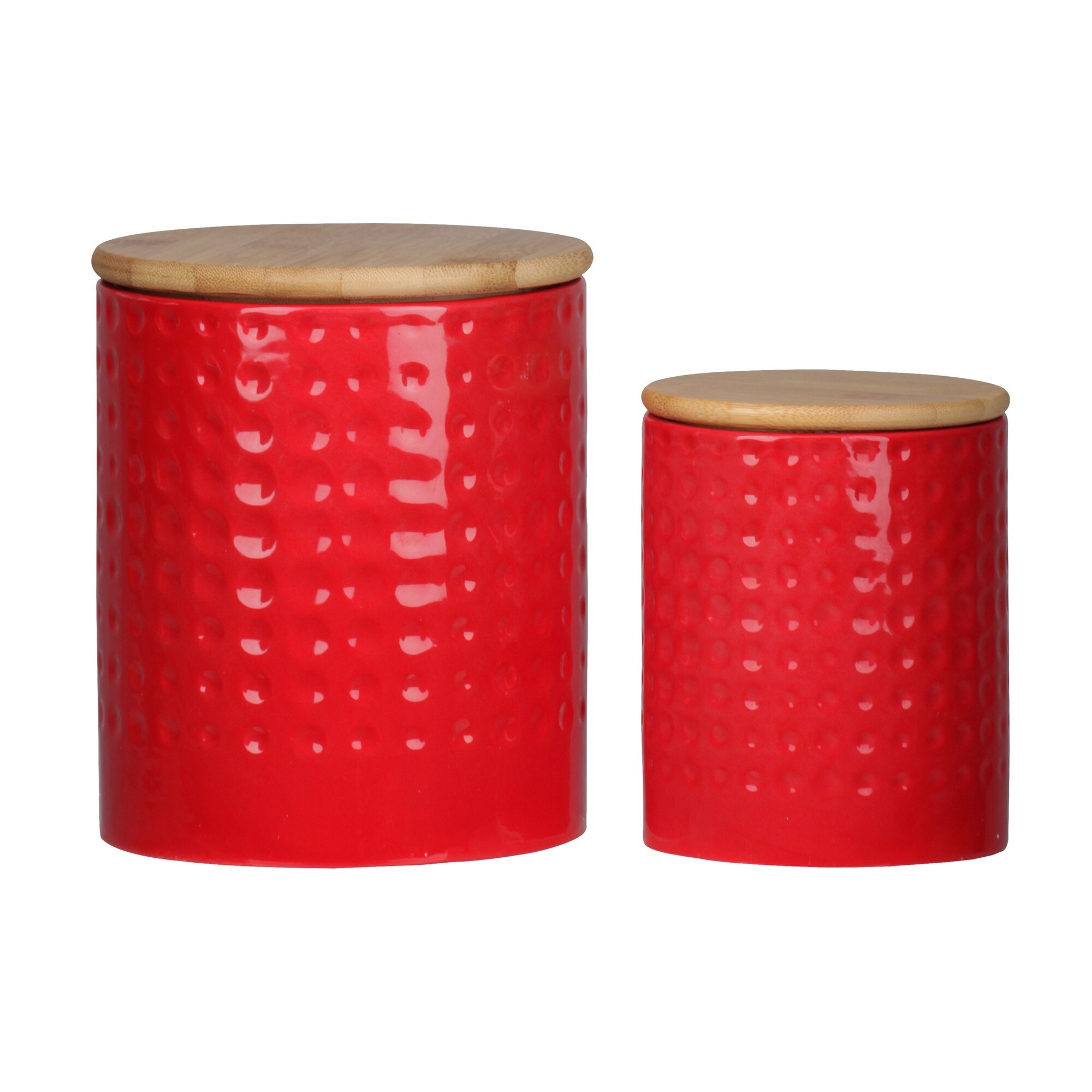 Dotted Ceramic Lidded Cannister, Set of 2, Red and Brown ...