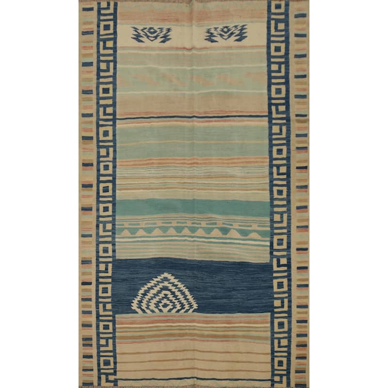 Hand Woven Oriental 100% Wool Carpet Southwestern Tribal Multi-Colored Kilim Area Rug - 8' 7'' X 5' 7''