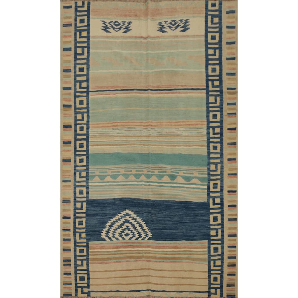 Hand Woven Oriental 100% Wool Carpet Southwestern Tribal Multi-Colored Kilim Area Rug - 8' 7'' X 5' 7''