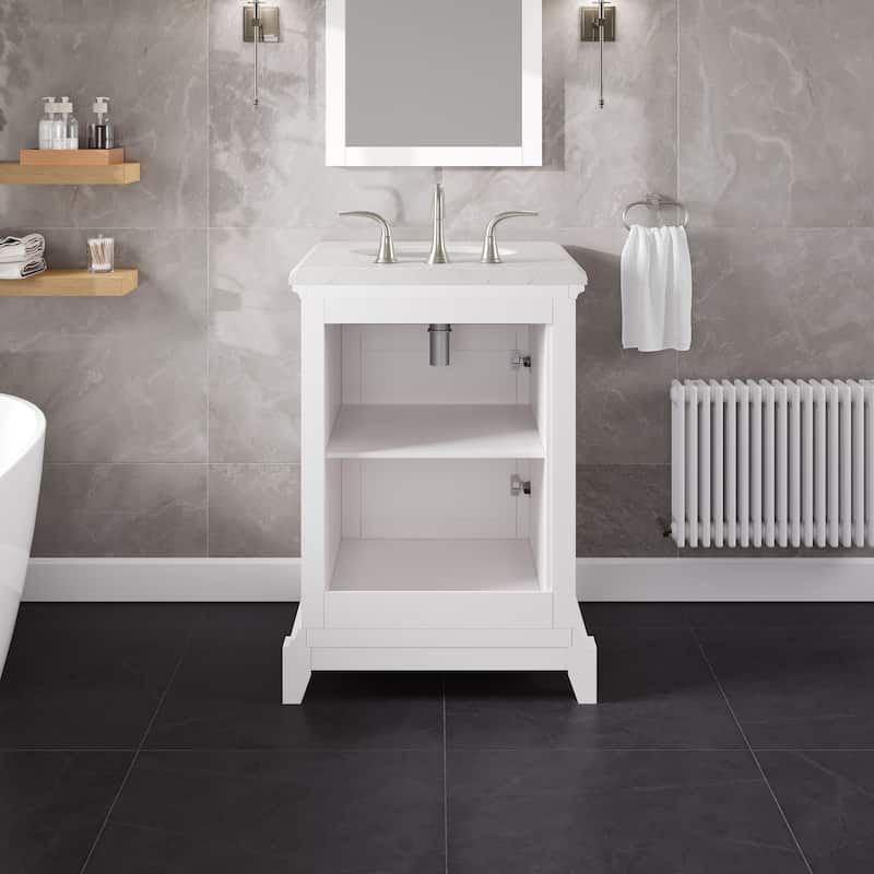 Elite Stamford 24 in. Single Sink Bath Vanity with Carrara Quartz Top and Undermount Porcelain Sink