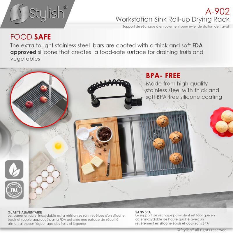 16 3/4" Dark Gray Workstation Sink Roll-up Drying Rack/Trivet