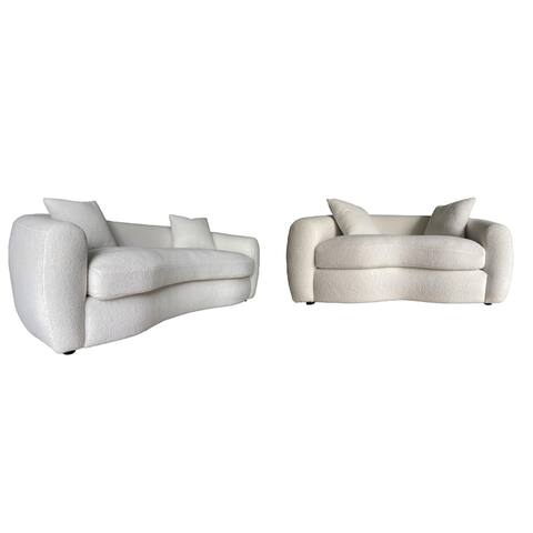 Fabric Upholstered Sofa Set with Accent Pillows in Natural and Black