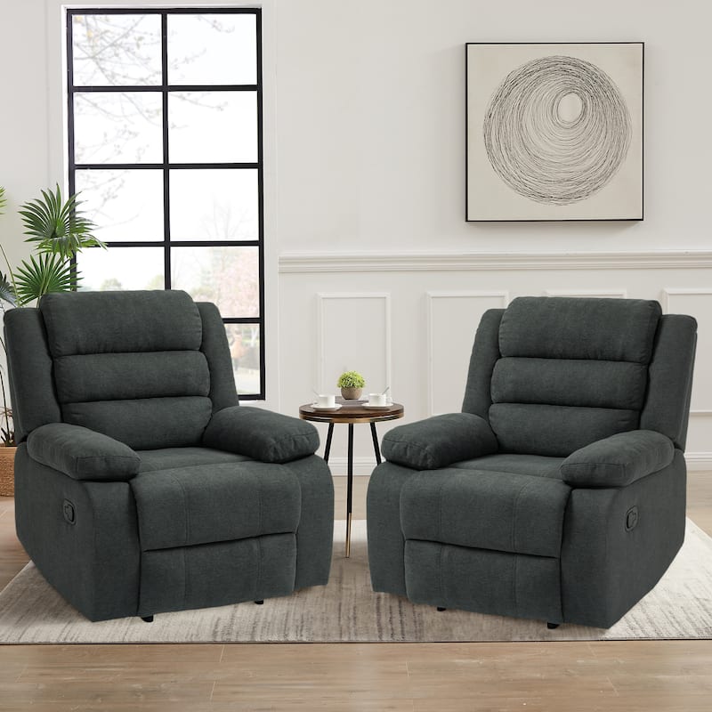 Modern Manual Recliner Chair, Soft Fabric Sofa Chair For Living Room - Dark Grey-Set of 2
