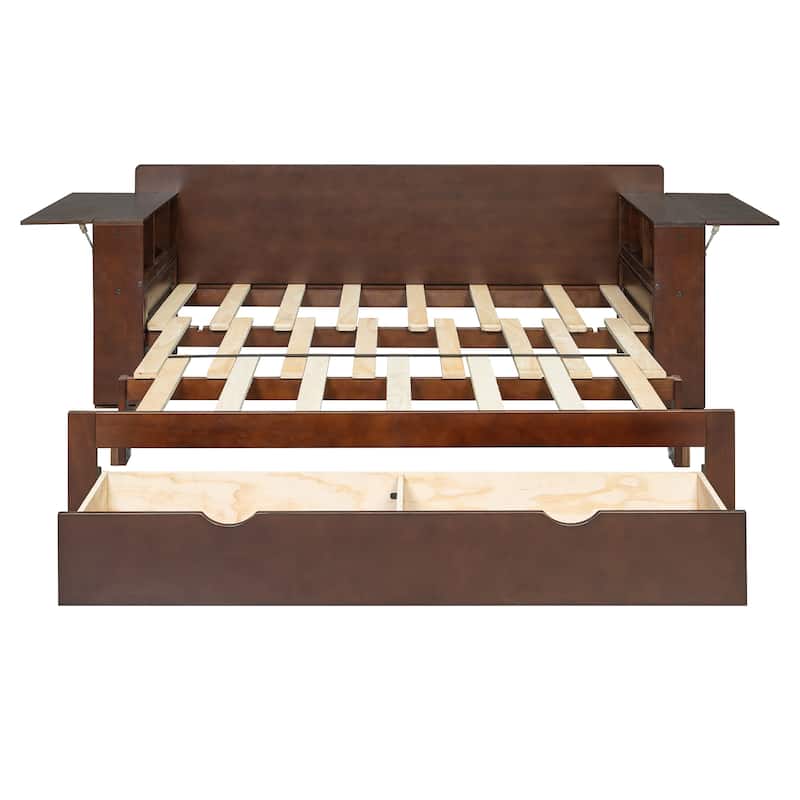 Full Size 4-in-1 Daybed with Desk Storage Drawers Hydraulic Armrests