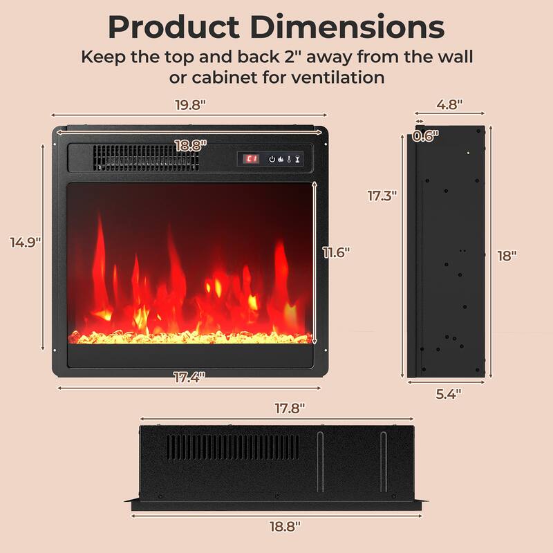 Gymax 18'' Electric Fireplace Insert w/Remote Control Adjustable Flame