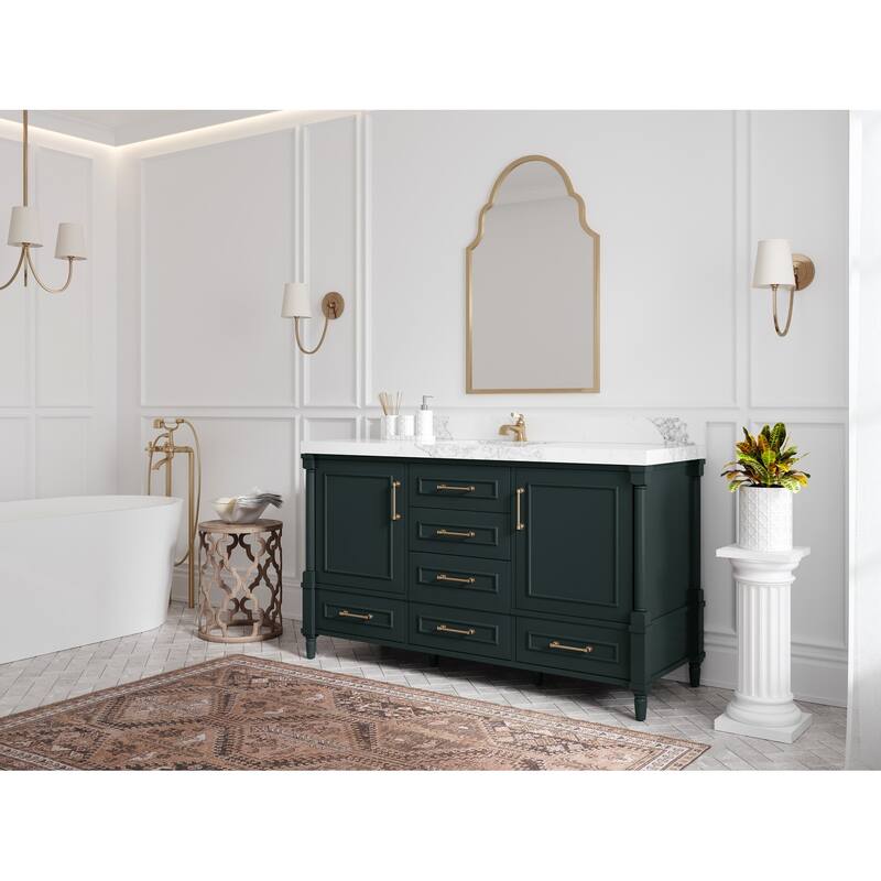 Willow Collections 60 in. W x 22 in. D Aberdeen Single Bowl Sink Bathroom Vanity in Dark Forest Green with Countertop