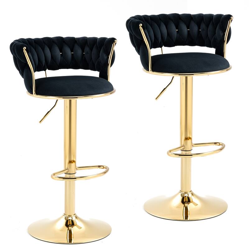 HOMEFUN Velvet Adjustable Height Swivel Armless Bar Stools With Golden Footrest(set of 2)