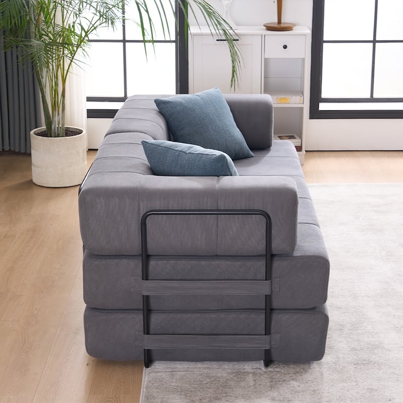 78.5" Folding Sofa Bed with 2 Pillows, Convertible Foam Futon Couch, Corduroy Fold-Out Couch for Living Room, Office