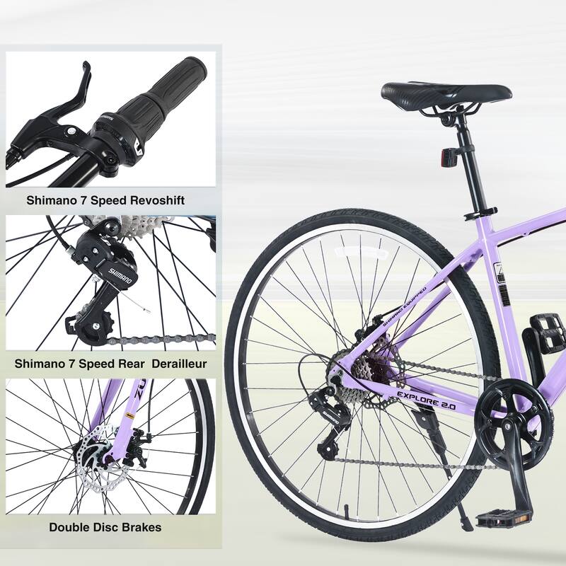 Unisex Hybrid Road Bike - Aluminum Alloy Frame, Double Disc Brakes, Shimano Gears - 26