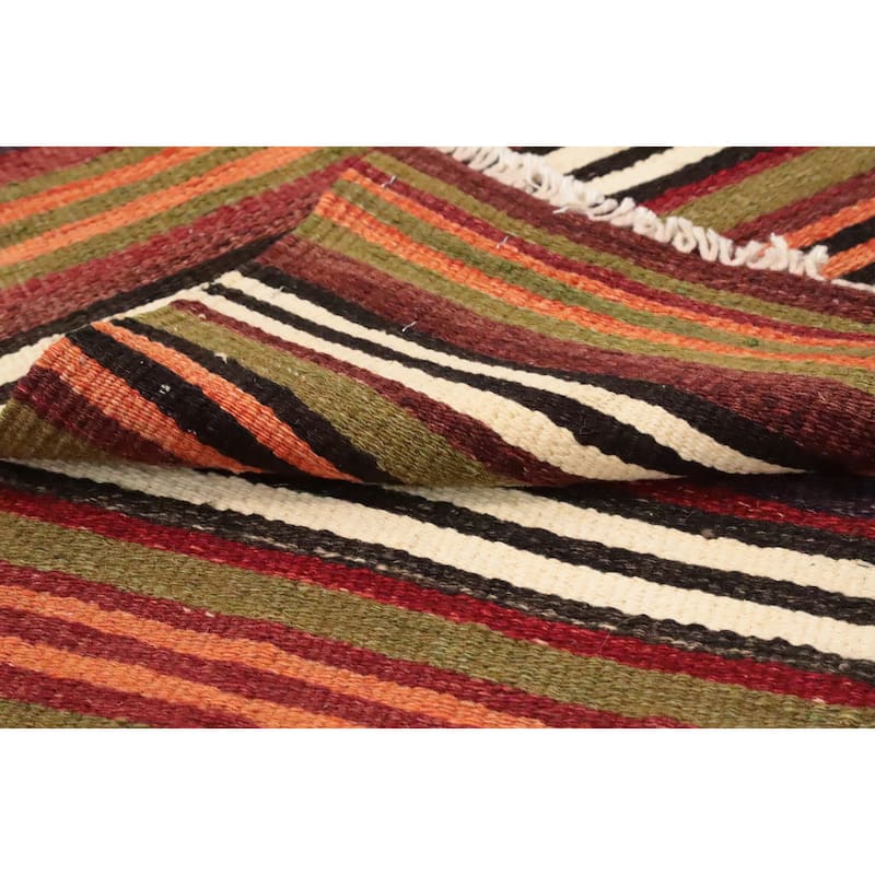 Hand Woven Oriental 100% Wool Carpet Southwestern Geometric Multi-Colored Kilim Area Rug - 11' 2'' X 4' 8''