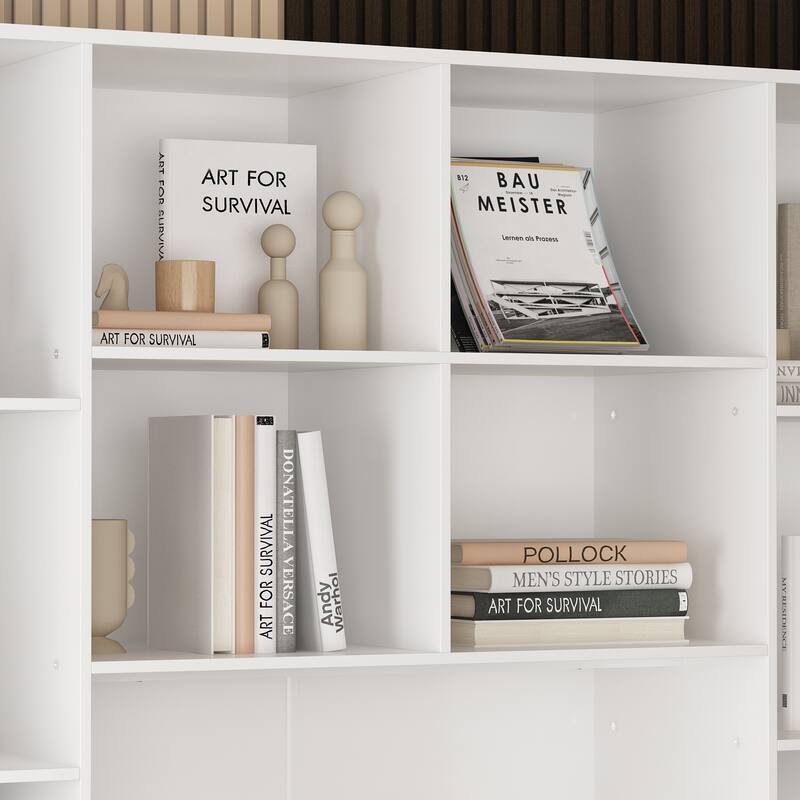 78.7" Large Bookcase,4 door, 4 drawer with Display Storage Shelves - 78.7"H x 63"W