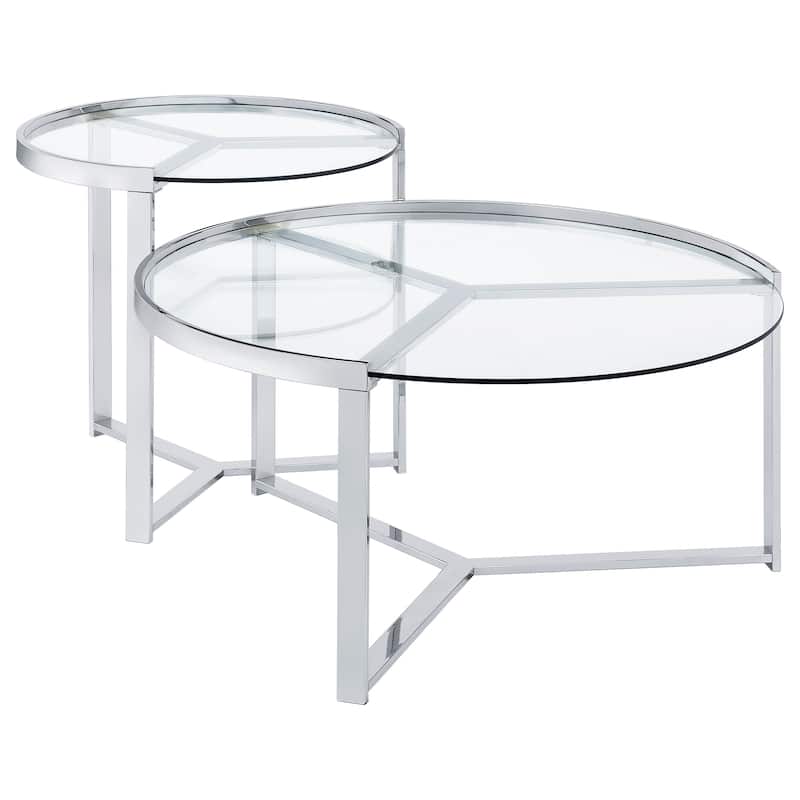 Delia 2-Piece Round Glass Top Nesting Coffee Table - Chrome