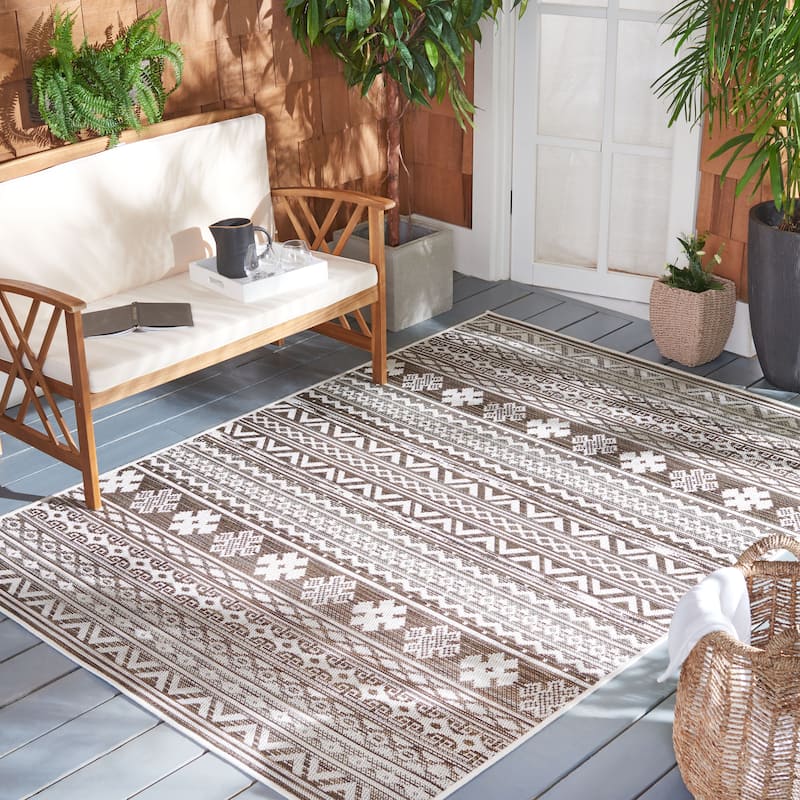SAFAVIEH Havana Kosumo Geometric Indoor/ Outdoor Waterproof Rug - 8' x 10' - Light Brown/Ivory
