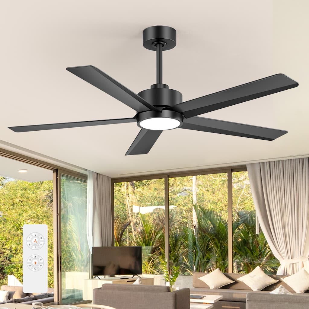 52 Inches 5-Blade Black Integrated LED Ceiling Fan with Light Kit and Remote