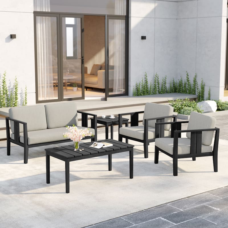 5-Piece Patio Furniture Solid Teak Outdoor Conversation Set