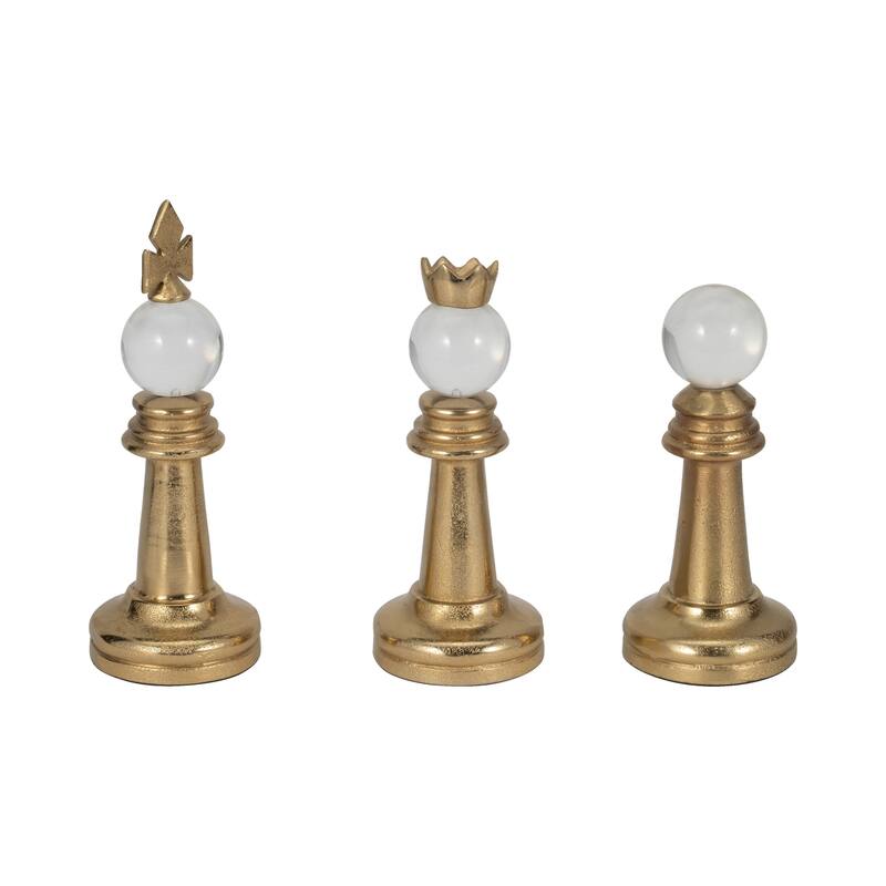 Sagebrook Home 8/9/10" Turin Gold Chess Pieces, Home Furnishings Decorative Accents, Set of 3 - 4" x 4" x 10"