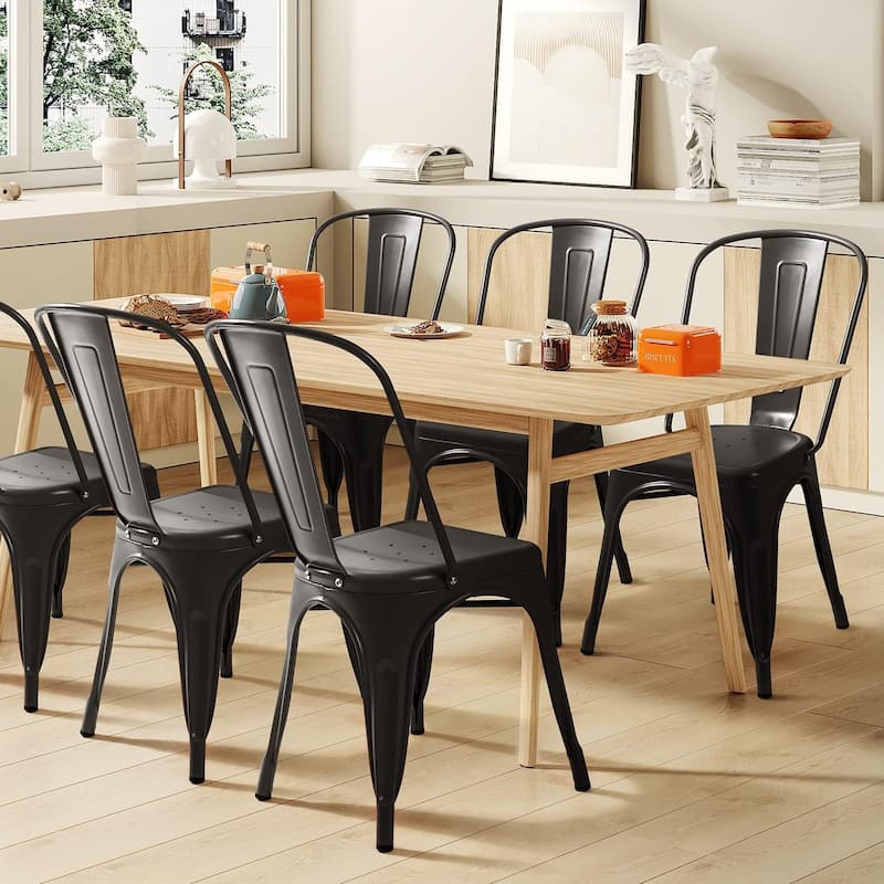 Metal Dining Chairs Set of 4, Stackable Restaurant Classic Trattoria Chairs, Modern Bar Chairs for Dining Room Patio Outdoor