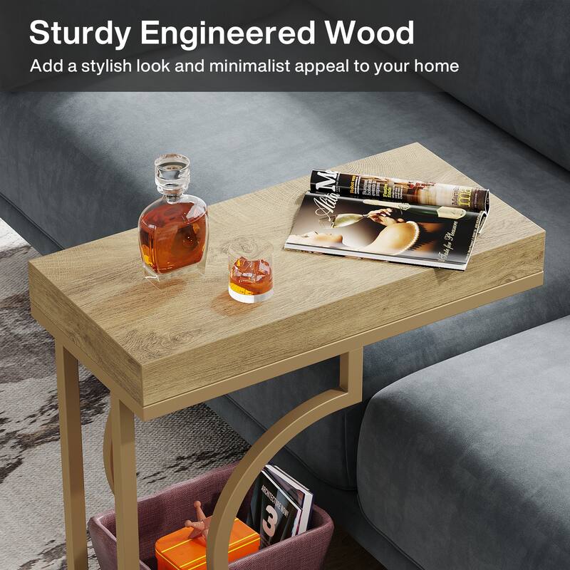 Narrow Side Table White Gold Side Table C Shaped End Table Modern Bedside Table