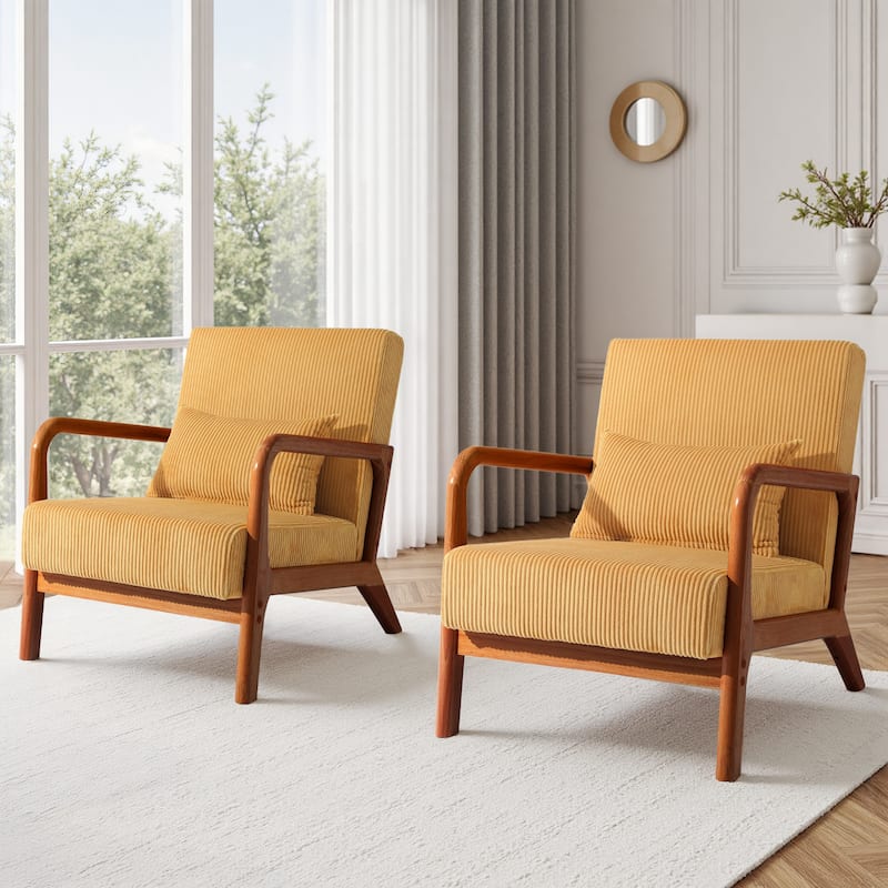 Uixe Mid Century Solid Wood Upholstered Corduroy Accent Chair - Orange-Set of 2