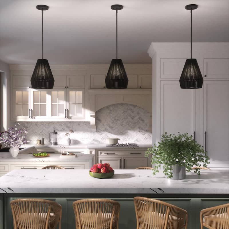 Acroma 1-light Farmhouse Black Rattan Kitchen Island Pendant - N/A