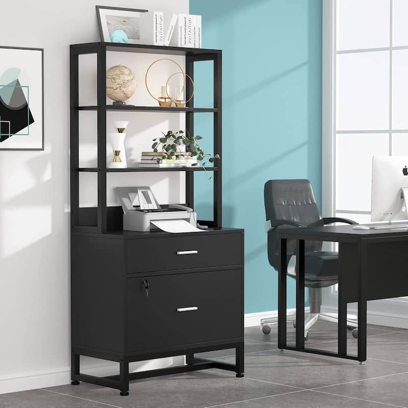 Particle Board Metal Lockable Filing Cabinet with Bookshelves