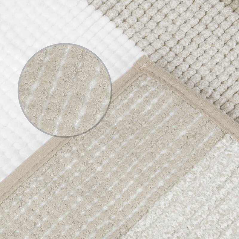 Bathroom Rug, Extra Soft and Absorbent Chenille Bath Rug Fluffy Striped Bath Mat with Non Sllip Backing Floor Mat