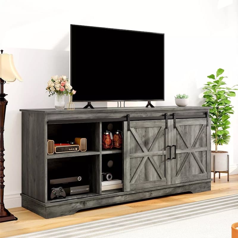 Rustic TV Stand Cabinet for TVs Up to 65 Inch with Sliding Barn Door - 58 inches