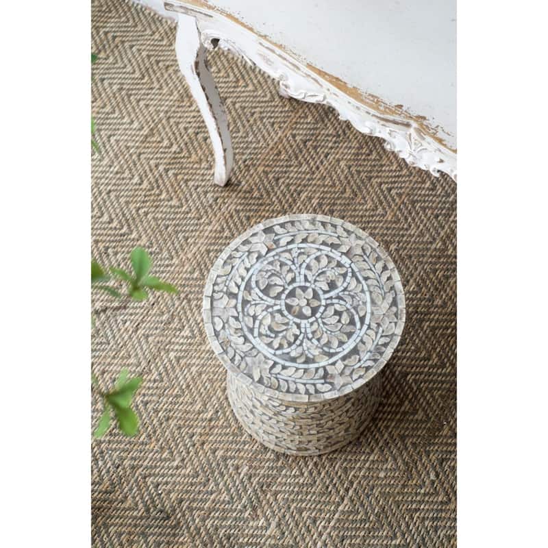 Round Tapered Capiz Shell Inlay Accent Stool - 19" - Brown and Gray