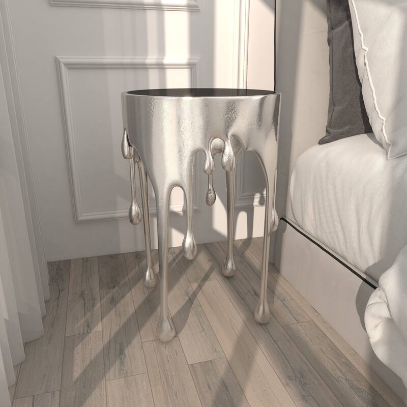 Aluminum Metal Accent, Console, and Coffee Table Collection with Drip Melting Design and Smoke Shaded Glass Top Multiple Colors