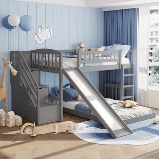 Roomfitters Stairway Twin Over Twin Bunk Bed with Slide and Storage ...