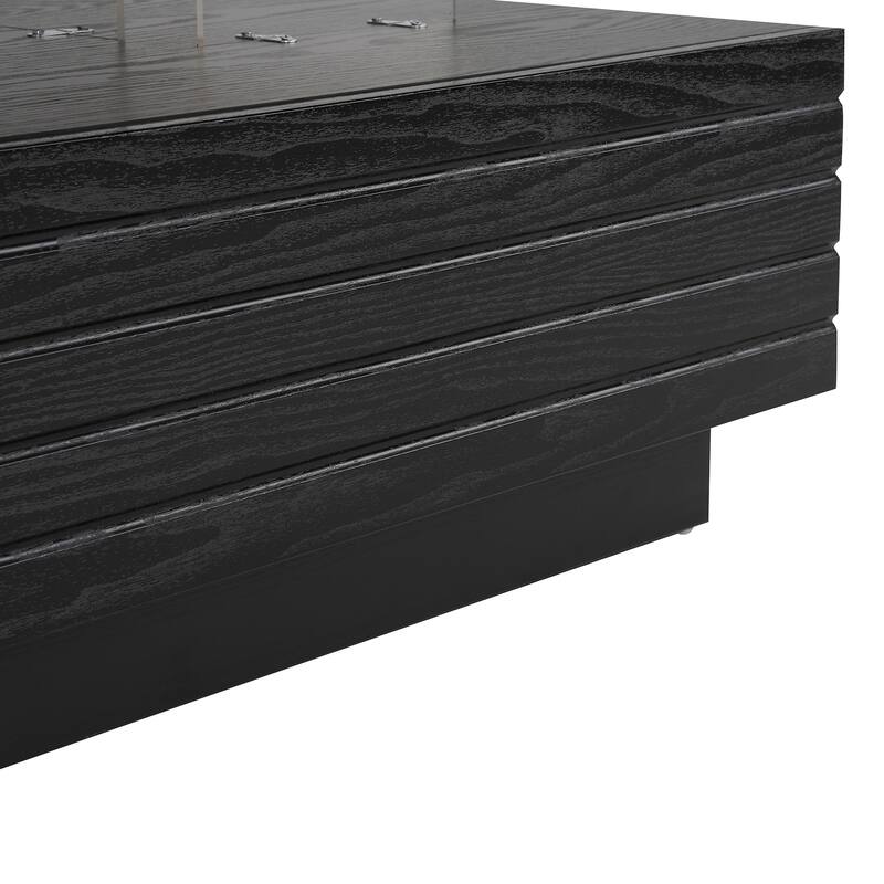 47.2" High Gloss LED Coffee Table for Living Room, Modern Rectangular 2-Tier Center Table with 2 Drawers & Open Storage