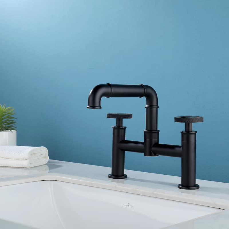 Modern Industrial-style 2-Hole Bathroom Faucet Widespread in Black