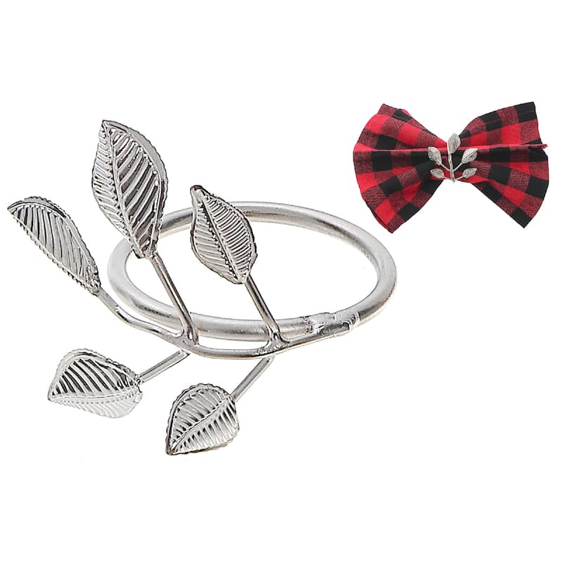 Silver Metal Leaf Napkin Ring - Set of 6